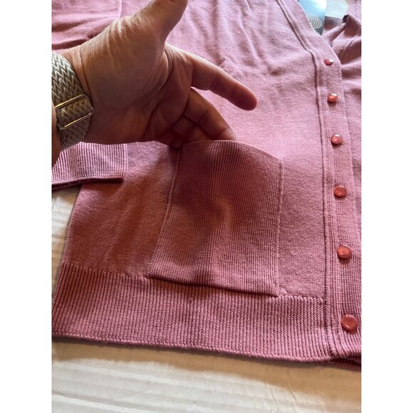 NWT-The Edinburgh Woollen Mill 100% lambswool Rose Pink Size L cardigan sweater - Picture 5 of 12
